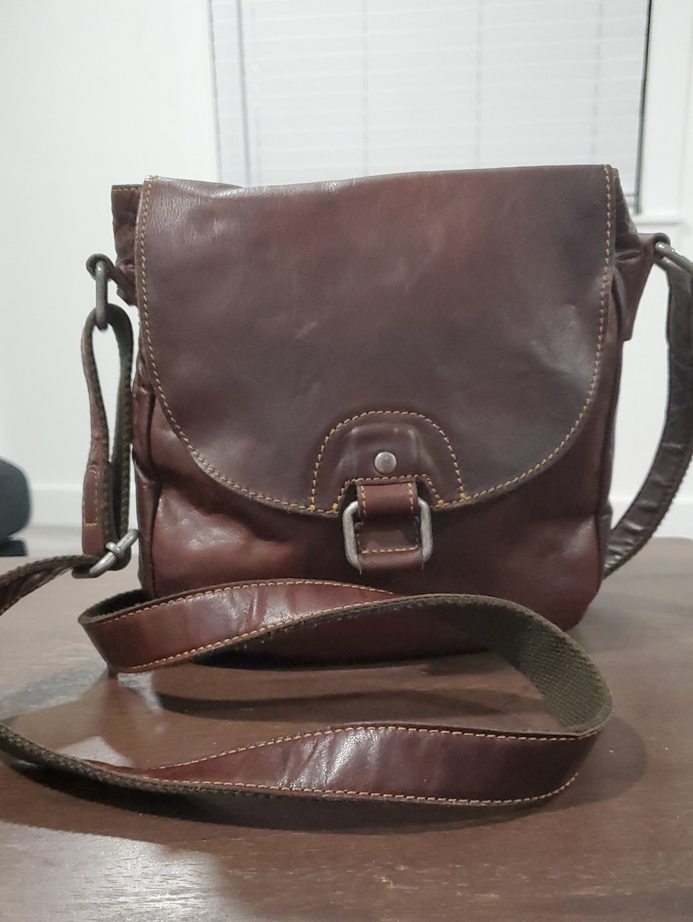 Men's Brown Leather Messenger Bag with Front Buckle